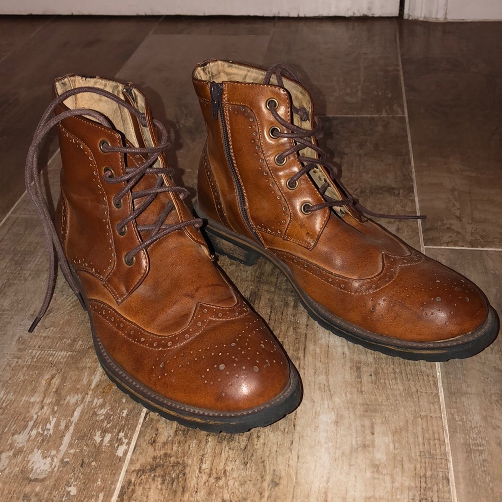 Camel Leather Oxford Boots